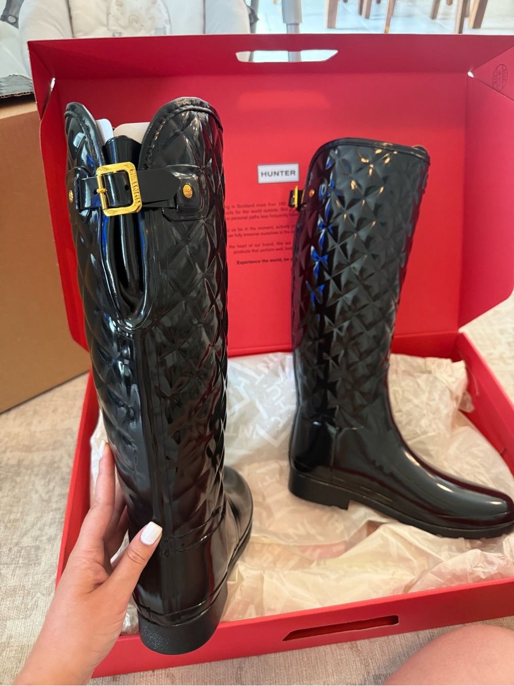Hunter Women’s Refined Adjustable Quilted Slim Fit Tall Rain Boots in Black - Picture 2 of 6